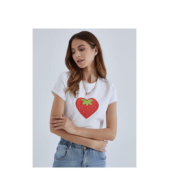 T-shirt φράουλα με strass SM7958.4389+1