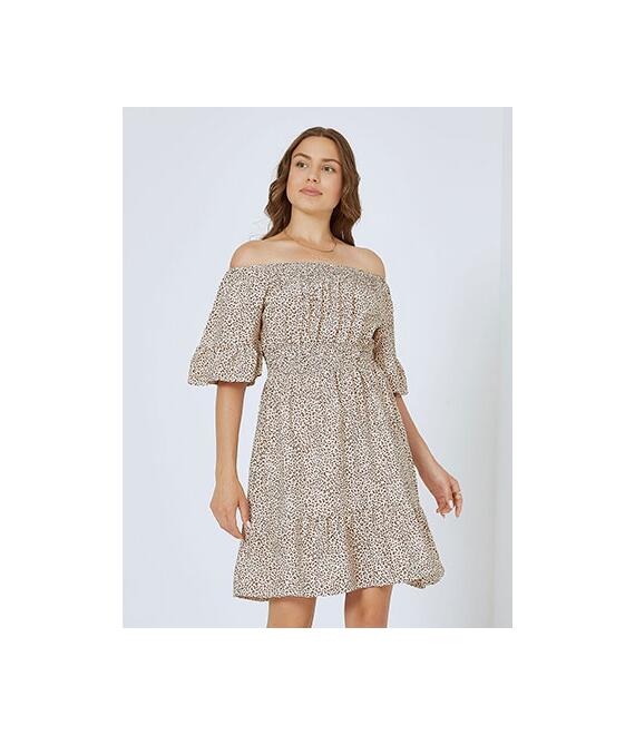 Λεοπάρ φόρεμα με ακάλυπτους ώμους SM9856.8355+4